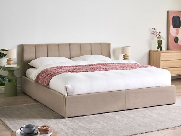 Postel s úložným prostorem Umělý samet DREUX 180 x 200 cm Taupe