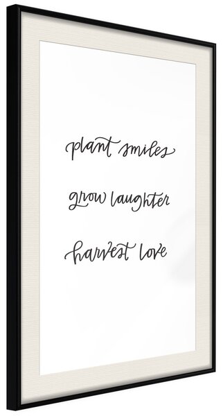 Plakát Radost a láska - černý anglický text na bílém pozadí