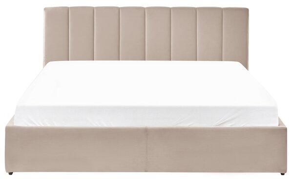 Postel s úložným prostorem Umělý samet DREUX 180 x 200 cm Taupe
