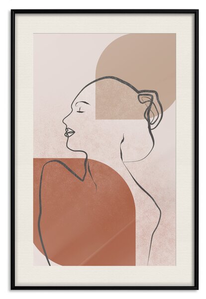 Plakát Čekání na slunce - čárový obrázek ženského siluety na abstraktním pozadí