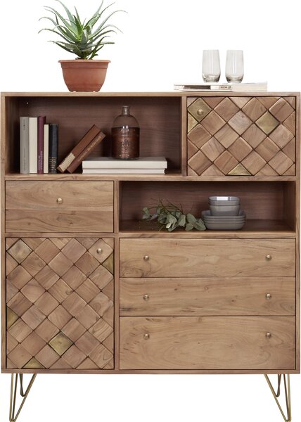KOMODA, akácie, barvy akácie, bronzová, 110/126/40 cm Ambia Home - Široké komody