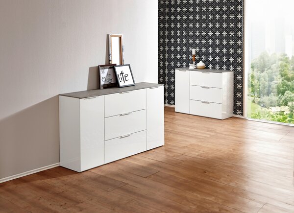 ŠIROKÁ KOMODA, šedá, vysoce lesklá bílá, 159,6/93,50/45 cm Carryhome - Široké komody