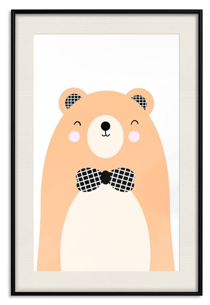 Plakát Medvěd v motýlím límci - barevný vtipný medvěd na bílém kontrastním pozadí