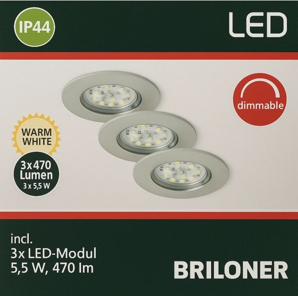 Briloner - SADA 3x LED Koupelnové podhledové svítidlo LED/5,5W/230V IP44