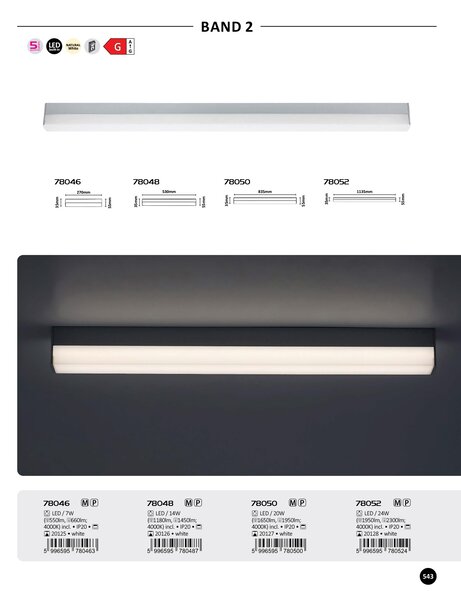 78046 BAND2 Podlinkové svítidlo LED 7W, 550lm, 4000K, bílá, 27cm