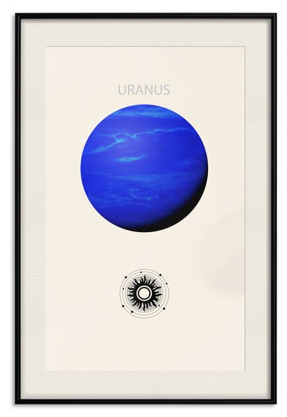 Plakát Modrý Uran - plynný obr se sluneční soustavou v modrých tónech