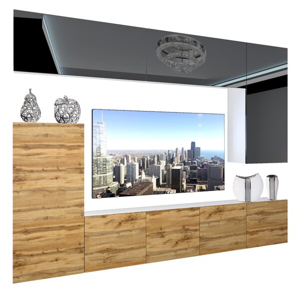 Obývací stěna Belini Premium Full Version černý lesk / dub wotan + LED osvětlení Nexum 137