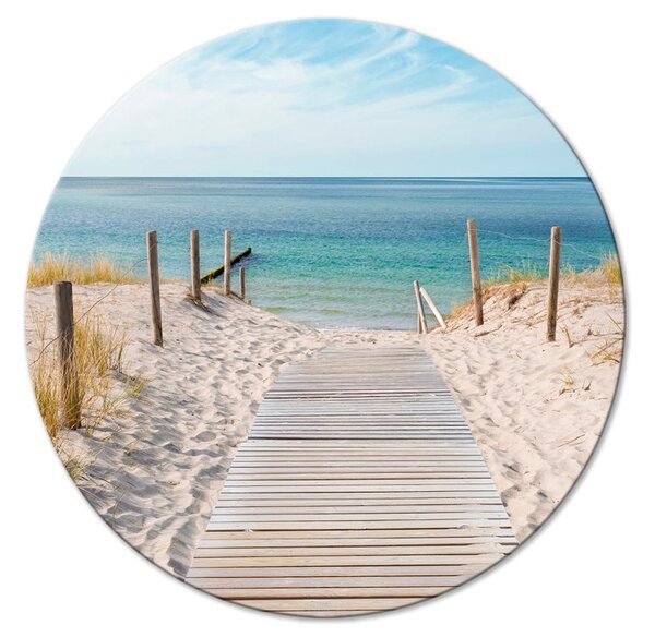Kulatý obraz Vstup na pláž - fotografie moře a dřevěného chodníku