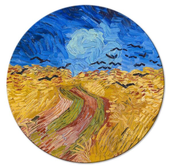Kulatý obraz Pšeničné pole s havrany, Vincent van Gogh - letní krajina na venkově