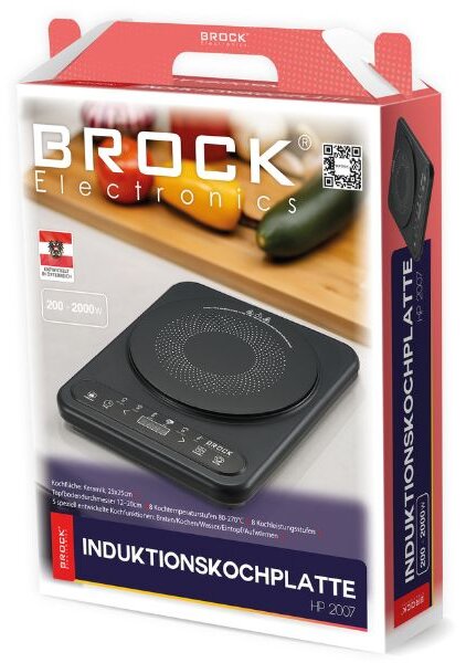 Elektrický indukční vařič Brock, 1 plotýnka 25cm, 2000W, digitální, dětský zámek