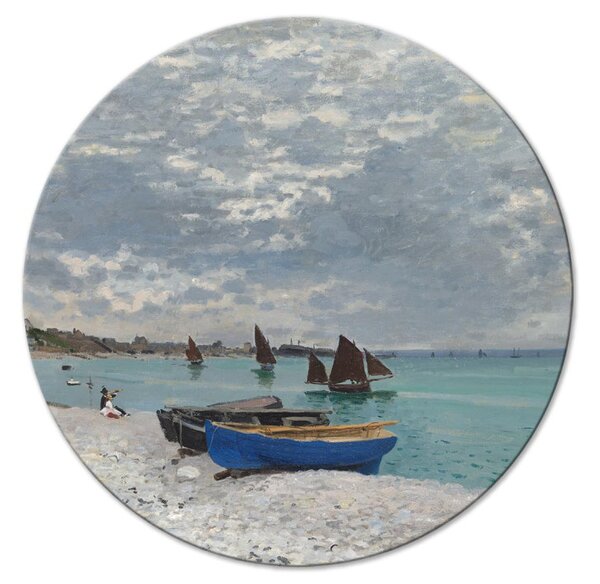 Kulatý obraz Beach in Sainte-Adresse, Claude Monet - lodě na pobřeží moře