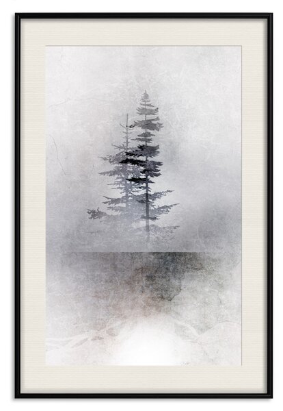 Plakát Krajina - stromy v mlze na světlém šedém pozadí s jemnou fakturou