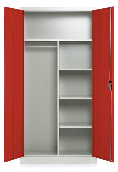 Kovová šatní skříň, 90 x 45 x 185 cm, cylindrický zámek, červená - ral 3000