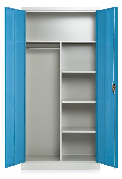 Kovová šatní skříň, 90 x 45 x 185 cm, cylindrický zámek, modrá - ral 5012