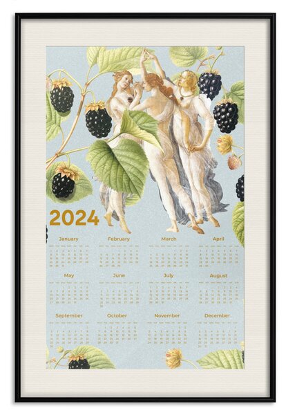 Plakát Kalendář na rok 2024 - obrazová koláž Tři Grácie s botanickým motivem