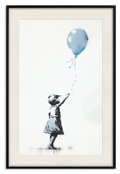 Plakát Modrý balón - dětská postava v graffiti ve stylu Banksyho