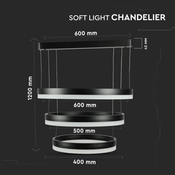 LED Stmívatelný lustr na lanku LED/86W/230V 3000K černá