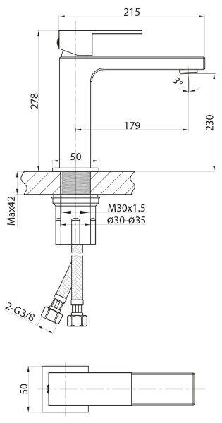 Sapho - Umyvadlová baterie CUBEMIX 27,8 cm matná černá