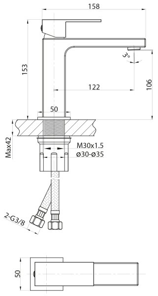 Sapho - Umyvadlová baterie CUBEMIX 15,3 cm lesklý chrom