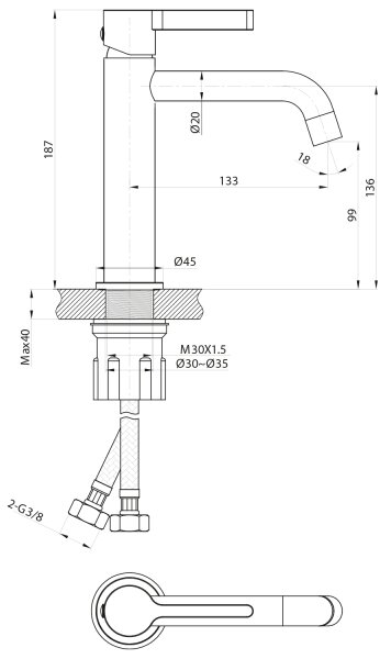 Sapho - Umyvadlová baterie ICONIC 18,7 cm matná černá