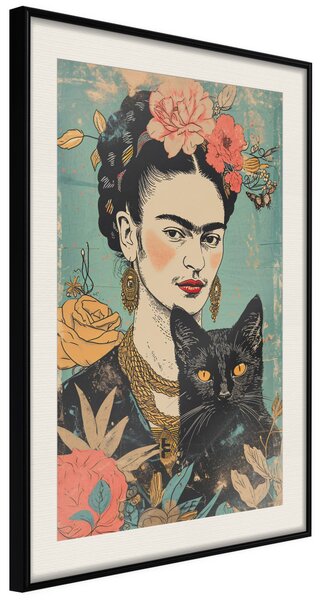 Plakát Frida With a Cat - A Portrait of the Painter Inspired by the Japanese Style