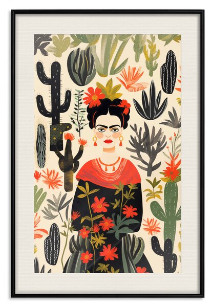 Plakát Frida in the Desert - A Composition With the Painter and Cacti in the Background
