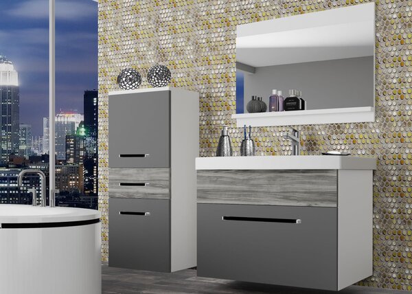 Koupelnový nábytek Belini šedý mat / šedý antracit Glamour Wood + umyvadlo + zrcadlo ROD M 2/0/W/SRGW1/0/ZW