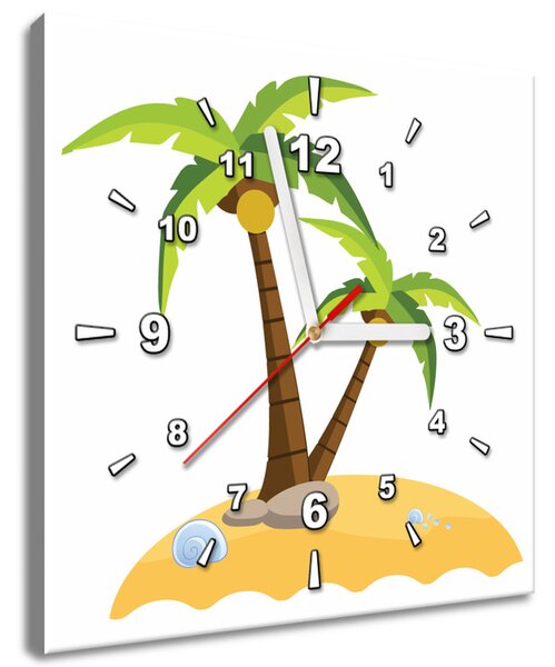 Obraz s hodinami Ostrůvek se dvěma palmami Rozměry: 30 x 30 cm