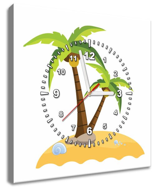 Obraz s hodinami Ostrůvek se dvěma palmami Rozměry: 40 x 40 cm