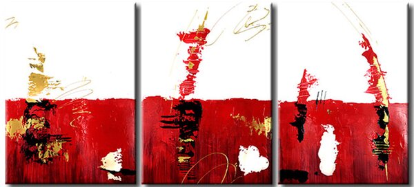 Obraz Zlaté akcenty (3 díly) - abstraktní červeno-bílá kompozice