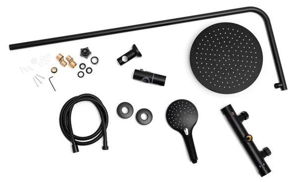 Erga Bergen, sprchový set s termostatickou baterií a dešťovou sprchou 30 cm, černá matná, ERG-YKA-BP.BERGEN THERM 30 BLK