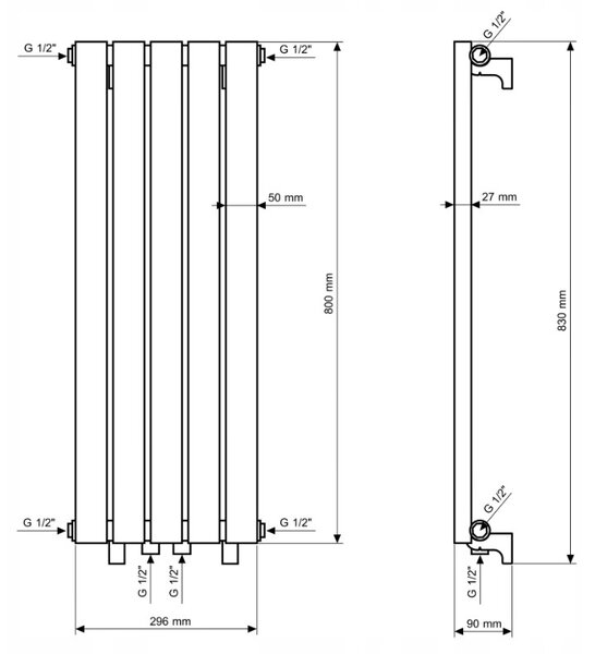 Gamma Verto, topné těleso 296x800 mm, 303 W, černá matná, GMA-VER-80296-BK
