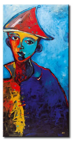 Obraz Portrét chlapce (1 díl) - barevný obličej postavy na modrém pozadí