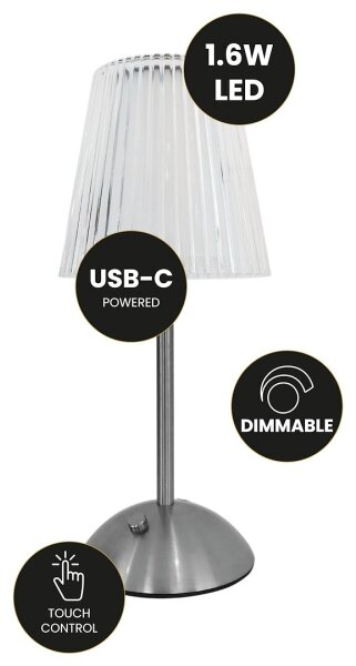 LED Stmív. dotyková nabíjecí stolní lampa ELBA LED/1,6W/800 mAh matný chrom/čirá