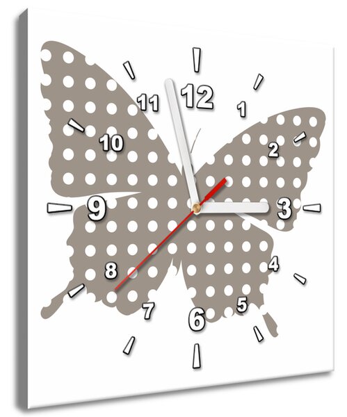 Obraz s hodinami Šedý motýlek Rozměry: 30 x 30 cm