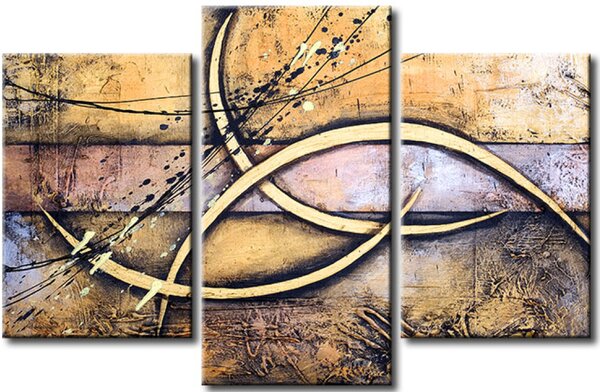 Obraz Zlaté ostří (3-dílný) - fantazijní pruhy na pozadí s dřevěnou texturou