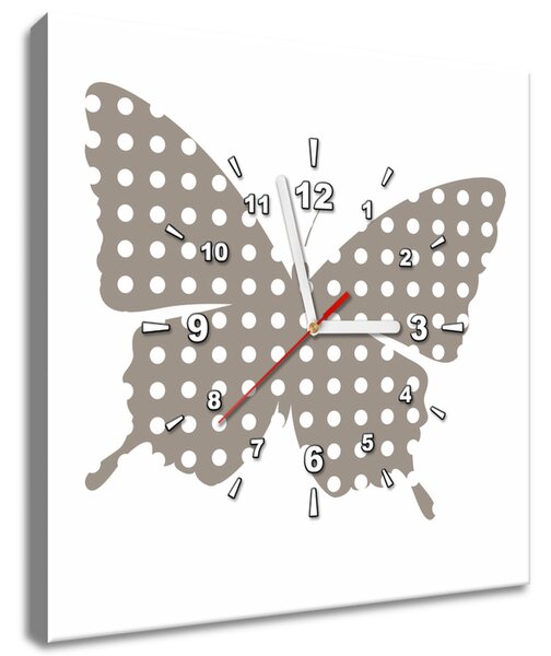 Obraz s hodinami Šedý motýlek Rozměry: 40 x 40 cm