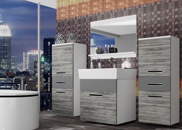 Koupelnový nábytek Belini šedý antracit Glamour Wood / šedý mat + umyvadlo + zrcadlo KOR M 4/1/W/GW1SR/0/ZW