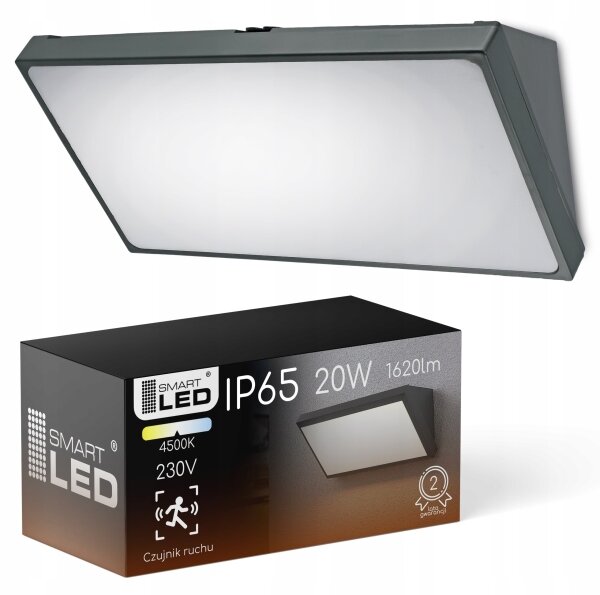 LED Venkovní nástěnné svítidlo se senzorem LED/20W/230V IP65 šedá