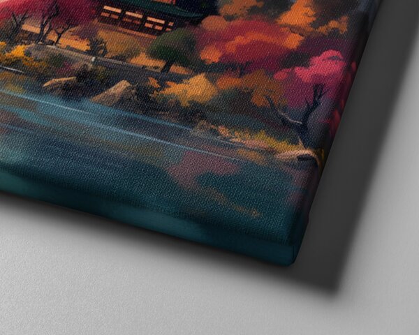 Obraz na plátně - Japonský chrám u vody FeelHappy.cz Velikost obrazu (šířka x výška): 60 x 20 cm