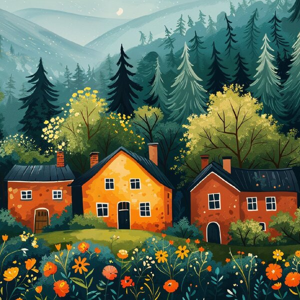 Obraz na plátně - Kouzelná vesnička Foriste FeelHappy.cz Velikost obrazu (šířka x výška): 120 x 40 cm