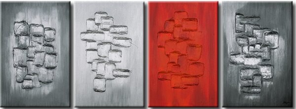 Obraz Elegantní fantazie (4-dílný) - stříbrná abstrakce s červenou