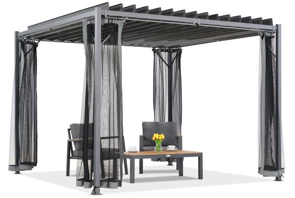 Antracitová pergola Tasos 3x3 m s moskytiérou Garden Point