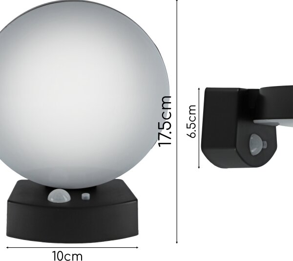 LED Solární nástěnné svítidlo se senzorem LED/3W/3,7V 1800 mAh IP54 černá