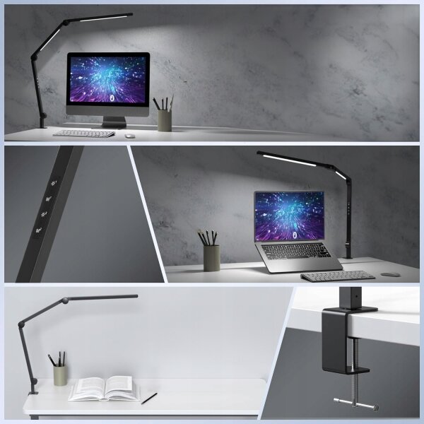 LED Stmívatelná dotyková flexibilní stolní lampa s klipem LED/12W/230V černá
