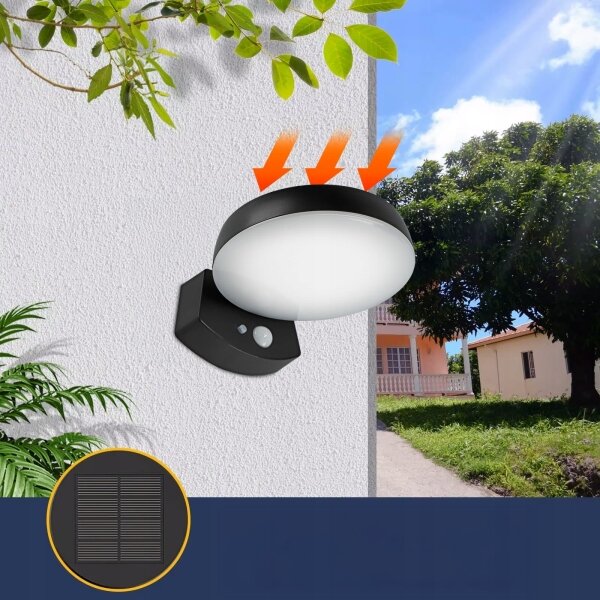 LED Solární nástěnné svítidlo se senzorem LED/3W/3,7V 1800 mAh IP54 černá
