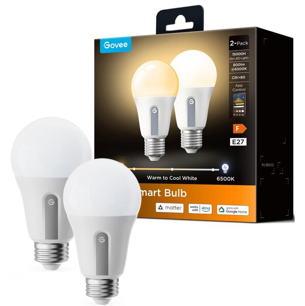 Govee -SADA 2x LED Stmívatelná žárovka Smart MATTER E27/9W/230V 2700-6500K Wi-Fi