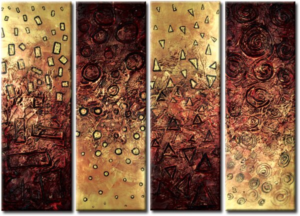 Obraz Zlato a měď (4-dílný) - abstrakce s fantazií malých prvků