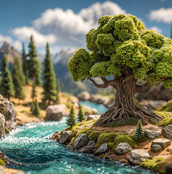 Obraz na plátně - Strom života Říční údolí, diorama FeelHappy.cz Velikost obrazu (šířka x výška): 40 x 30 cm
