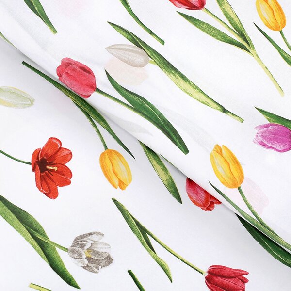 Biante Bavlněný čtvercový ubrus Sandra SA-506 Tulipány na bílém 40x40 cm
